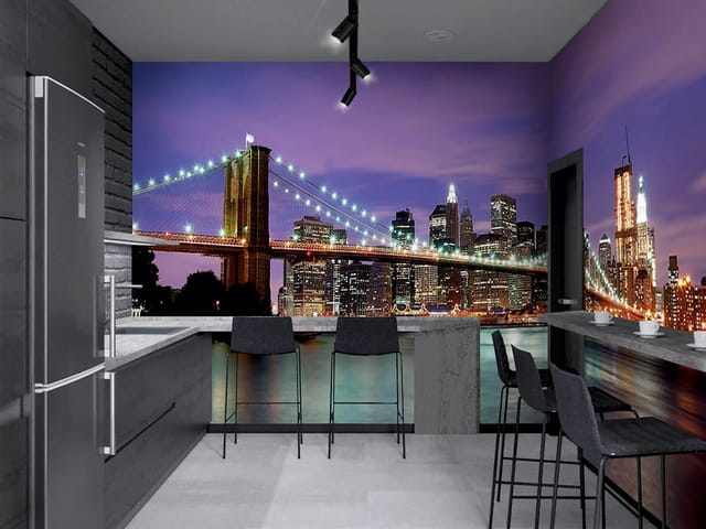 Fototapeta Most z oświetleniem i wieżowce (kod: 3765) Fototapeta Most z oświetleniem i wieżowce