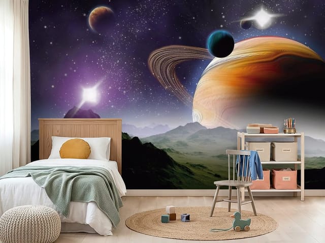 Fototapeta Planeta z Pierścieniami na Niebie (mpn: FT-3786) Fototapeta Planety – planeta z pierścieniami na tle gwiazd