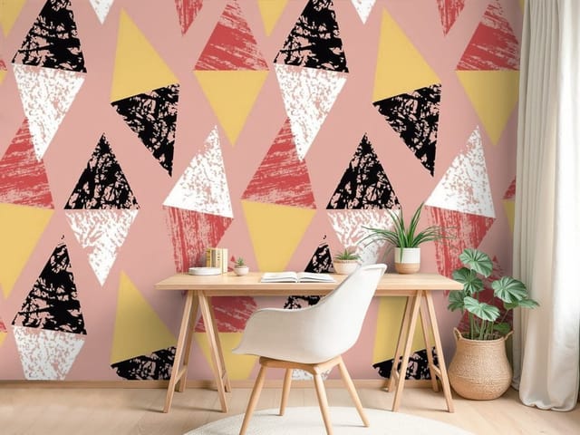 Fototapeta Wzory – Geometryczne wzory z trójkątów na różowym tle