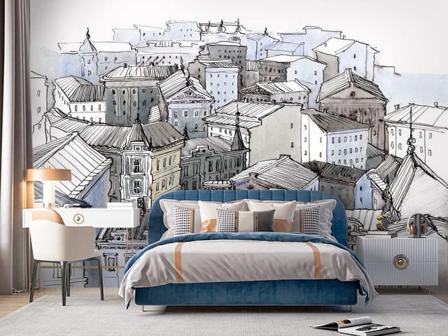 Fototapeta ilustracje miast – widok na stare miasto z dachami