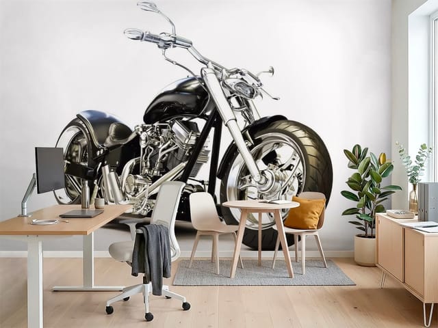 Fototapeta Czarny motocykl na białym tle (mpn: FT-3865) Fototapeta motocykle – czarny motocykl na białym tle