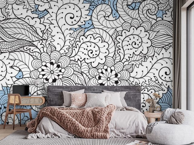 Fototapeta Wzory ornamenty roślinne z dużymi liśćmi i kwiatami