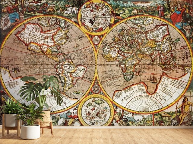 Fototapeta Stara mapa świata z XVII wieku (mpn: FT-3944) Fototapeta Stare mapy – stara mapa świata z XVII wieku