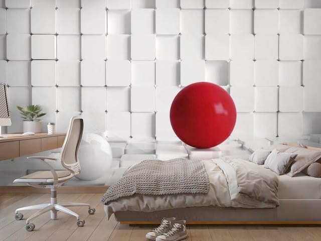 Fototapeta 3D formy geometryczne – czerwone i białe kule
