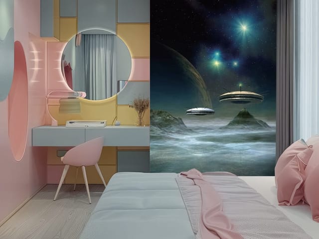 Fototapeta Kosmiczna podróż wśród gwiazd (mpn: FT-4096) Fototapeta Astronauci – dwa unoszące się statki kosmiczne