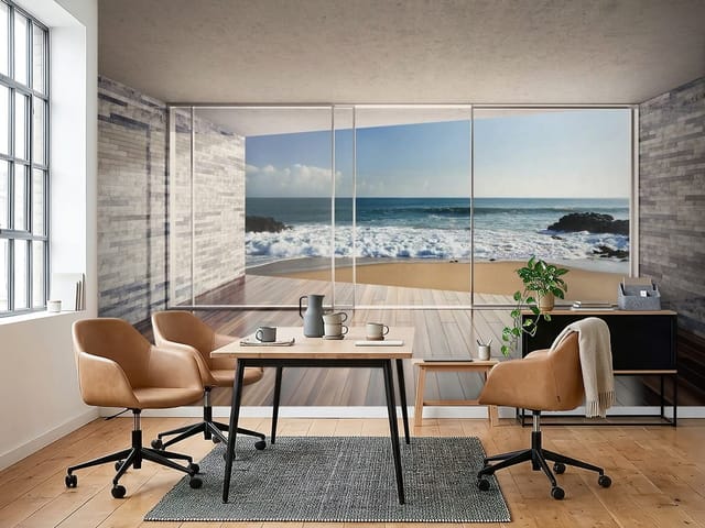 Fototapeta Widok z okna – spokojny ocean i plaża