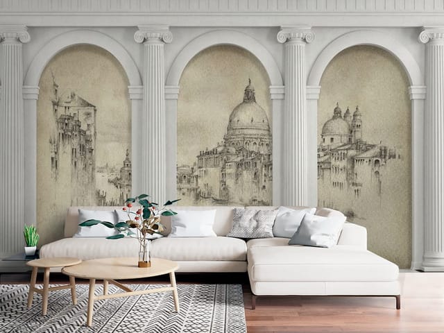 Fototapeta Murale miejskie – trzy duże łuki z rysunkami architektury