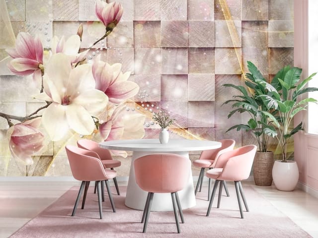 Fototapeta Magnolie na Gałęzi w Pastelach (mpn: FT-4257) Fototapeta 3D kwiaty – kwiaty magnolii na gałęzi