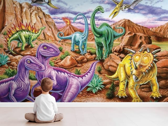 Fototapeta Dinozaury dziecięce – różnorodne dinozaury na pustyni