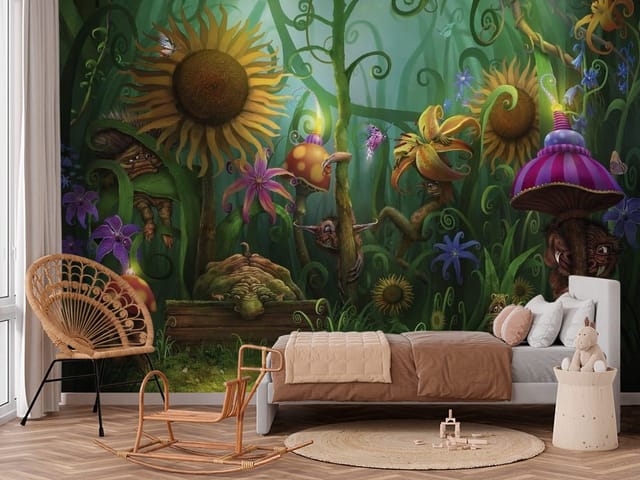 Fototapeta Bajki – Fantastyczny las z dużymi, kolorowymi kwiatami