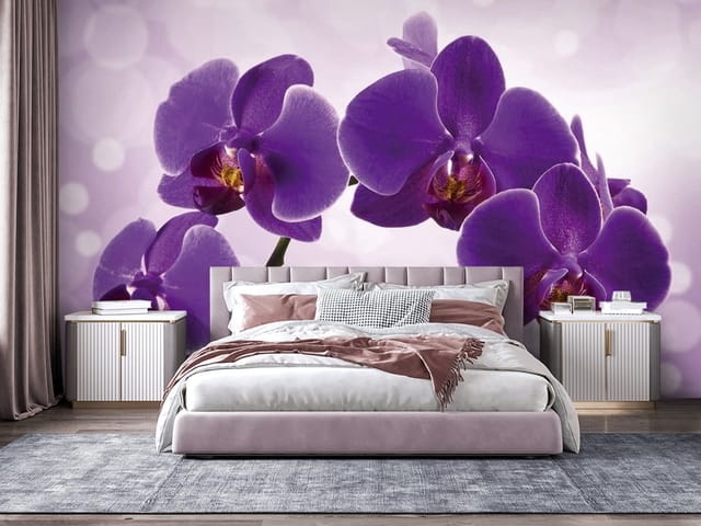 Fototapeta Fioletowe Orchidee na Gałązce (mpn: FT-4386) Fototapeta storczyki – fioletowe kwiaty orchidei na gałązce
