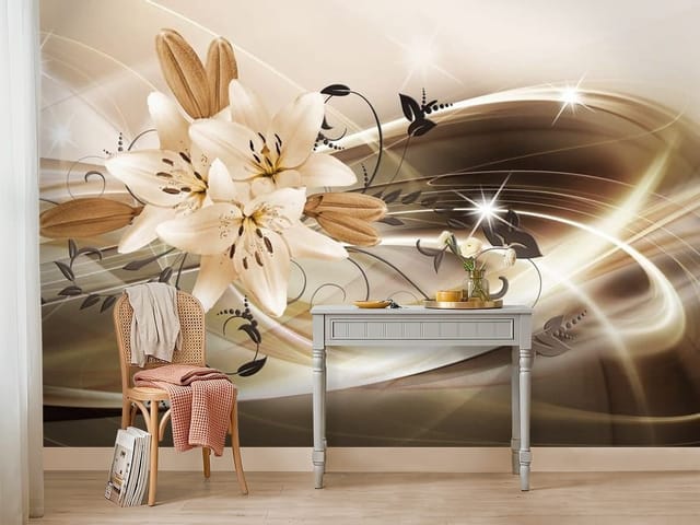 Fototapeta Lilie – kwiaty lilii z ornamentami