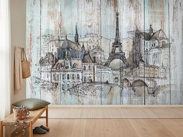 Fototapeta Wieża Eiffla i europejskie budynki (mpn: FT-4498) Fototapeta Ilustracje miast – Wieża Eiffla i europejskie budynki
