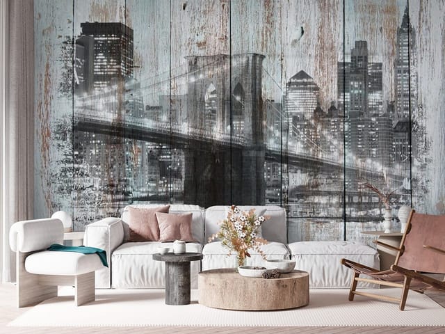 Fototapeta Ilustracje miast – most na tle miejskiej panoramy