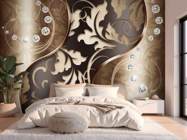 Fototapeta 3D abstrakcja – ornamenty roślinne z kryształami