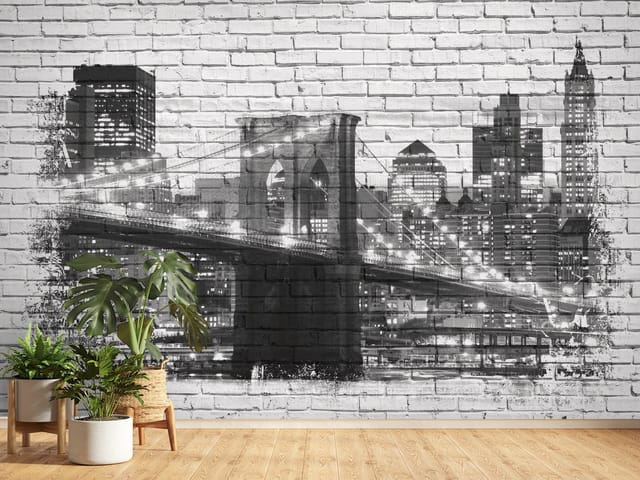 Fototapeta Ilustracje miast – most oświetlony nocą na tle wieżowców