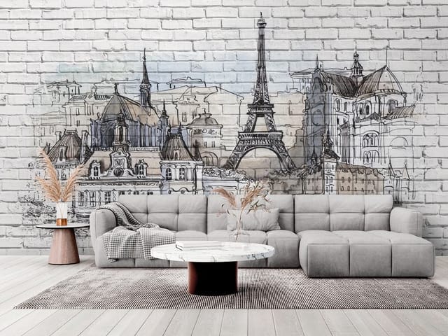 Fototapeta Paryska Wieża Eiffla w szkicowym stylu (mpn: FT-4555) Fototapeta Ilustracje miast – wieża Eiffla i paryskie budynki