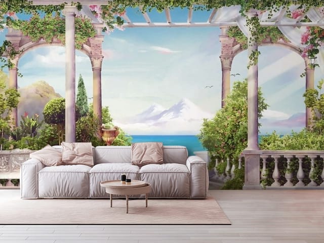 Fototapeta Balkony i Tarasy – kolumnowa pergola z widokiem na morze