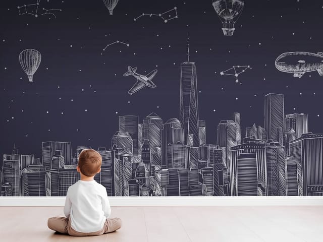 Fototapeta Ilustracje miast – panorama miasta nocą z gwiazdami
