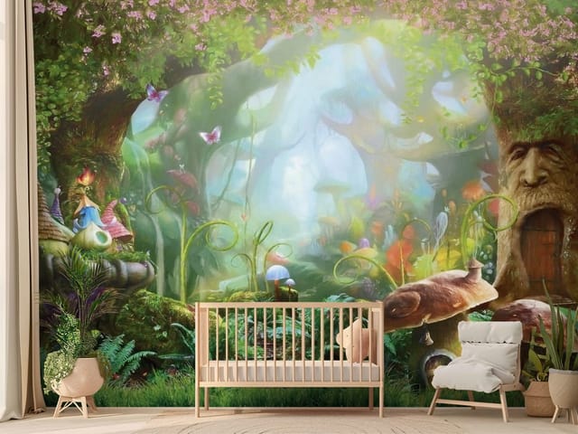 Fototapeta Bajki – fantastyczny las z domkami w kształcie grzybów