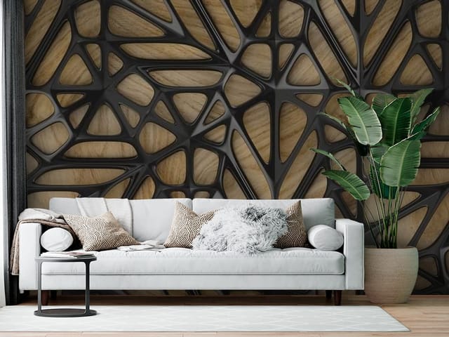 Fototapeta 3D abstrakcja – geometryczny wzór z czarnymi liniami