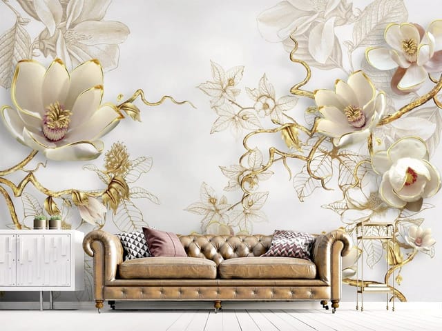 Fototapeta 3D kwiaty – kwiaty magnolii na gałęziach
