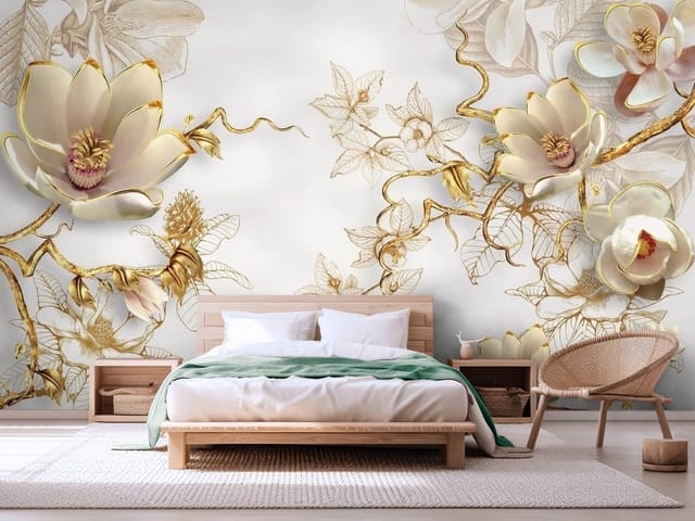Fototapeta 3D kwiaty – kwiaty magnolii na gałęziach