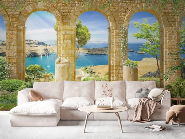 Fototapeta Murale miejskie – kamienne łuki z widokiem na morze