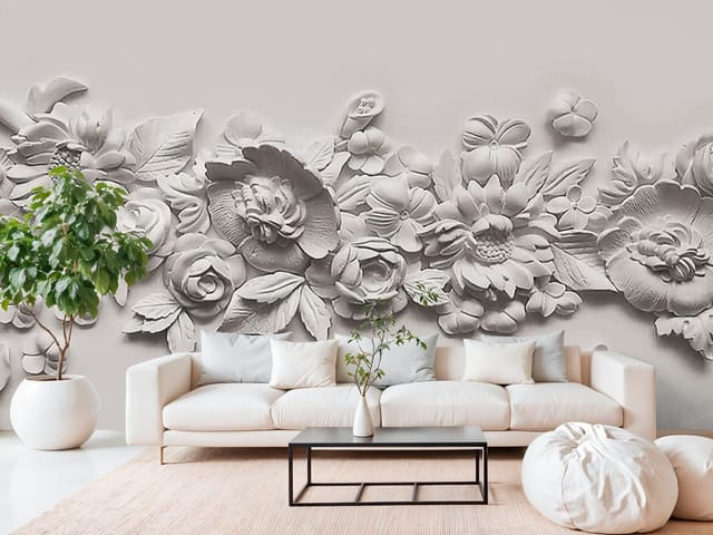 Fototapeta Dekoracyjny relief z kwiatami (mpn: FT-4800) Fototapeta Płaskorzeźby – dekoracyjny relief z kwiatami