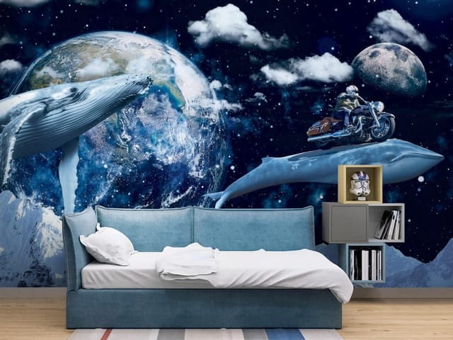 Fototapeta Astronauci – wieloryby unoszące się w kosmosie