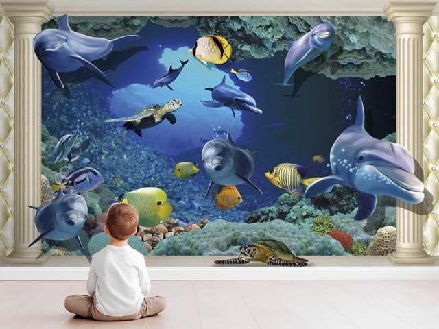 Fototapeta – delfiny i kolorowe ryby w oceanie