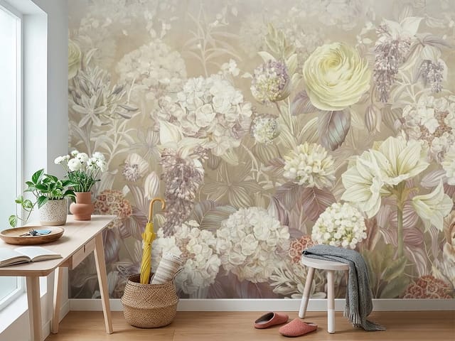 Fototapeta kwiaty polne – różnorodne kwiaty w pastelowych kolorach
