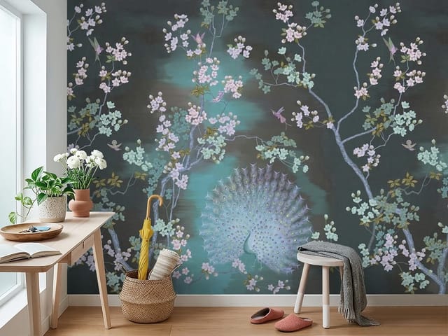 Fototapeta Pawi ogon wśród sakury (mpn: FT-5107) Fototapeta Sakura – rozłożysty pawi ogon wśród kwitnących gałęzi