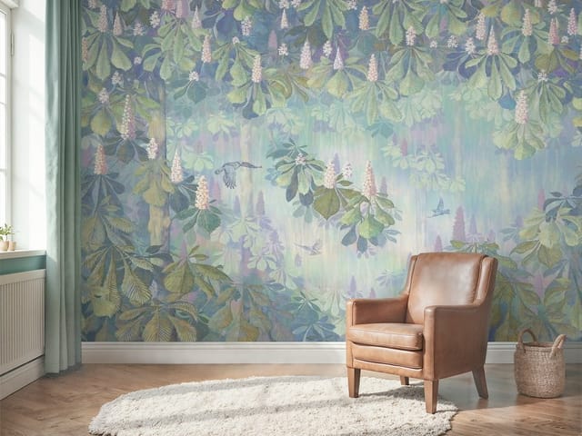 Fototapeta drzewa – gęste liście i kwiaty kasztanowca