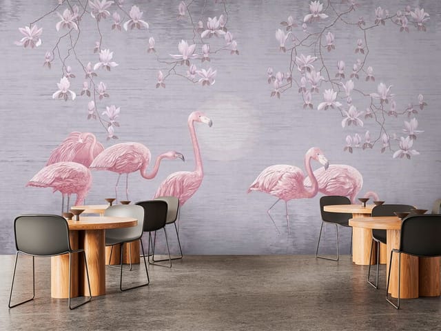 Fototapeta Flamingi – grupa flamingów stojących w wodzie