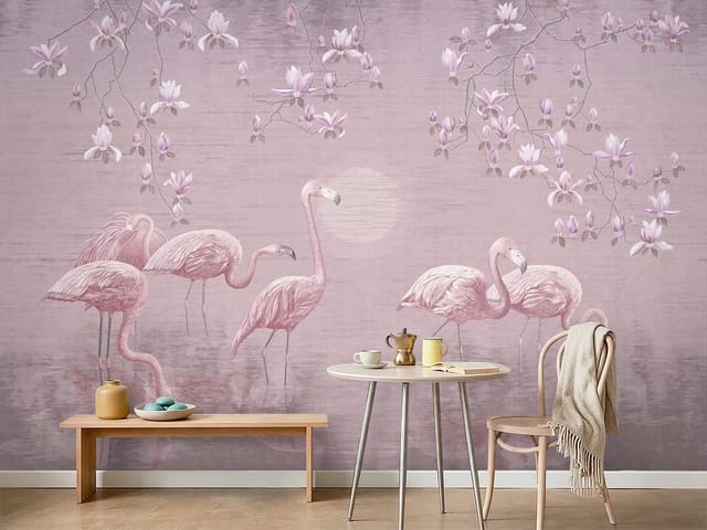 Fototapeta Flamingi – flamingi stojące w spokojnej wodzie