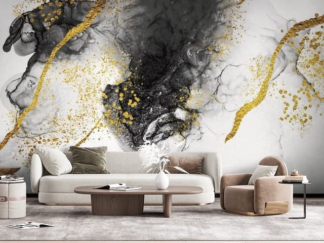 Fototapeta Fluid art – abstrakcyjne wzory z czarnymi plamami