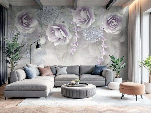 Fototapeta 3D kwiaty – duże kwiaty w pastelowych odcieniach fioletu