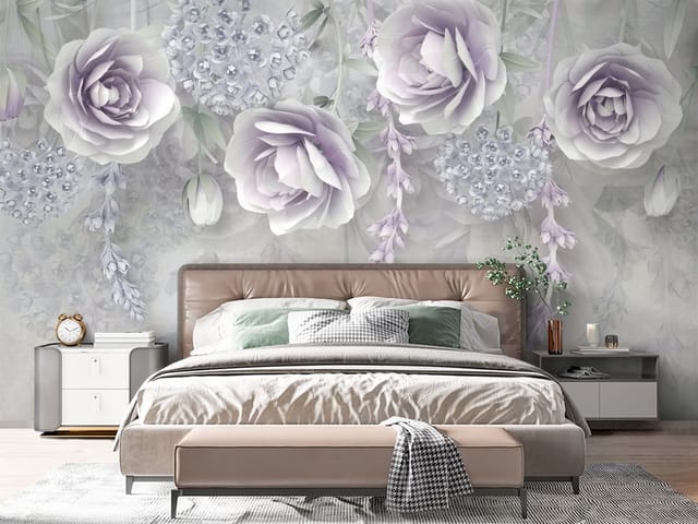Fototapeta 3D kwiaty – duże kwiaty w pastelowych odcieniach fioletu
