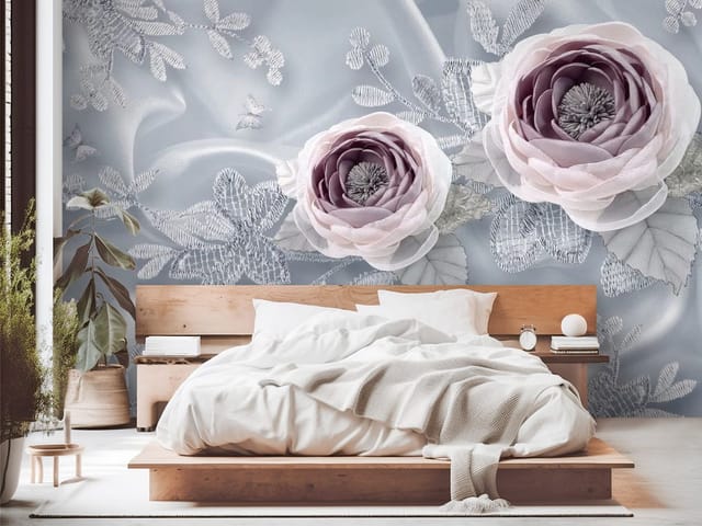 Fototapeta 3D kwiaty – dwa duże kwiaty na tkaninie