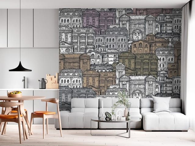 Fototapeta Miejskie pejzaże z detalami (mpn: FT-5296) Fototapeta Ilustracje miast – gęsto rozmieszczone budynki miejskie