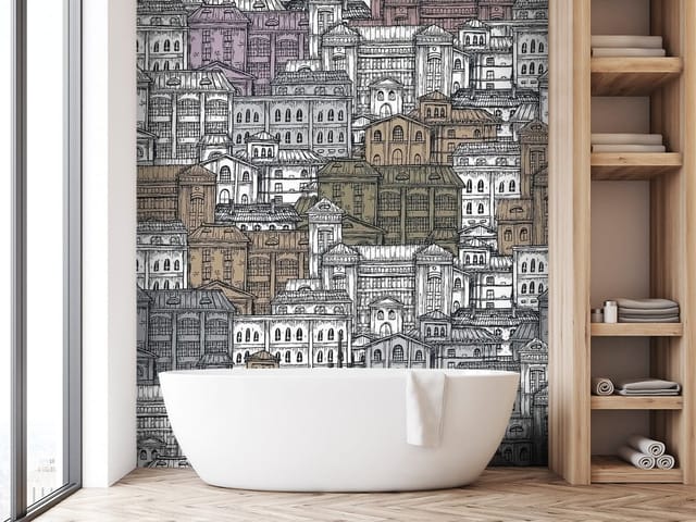 Fototapeta Miejskie pejzaże z detalami (mpn: FT-5296) Fototapeta Ilustracje miast – gęsto rozmieszczone budynki miejskie