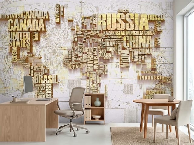 Fototapeta typograficzne mapy – mapa świata z nazwami krajów