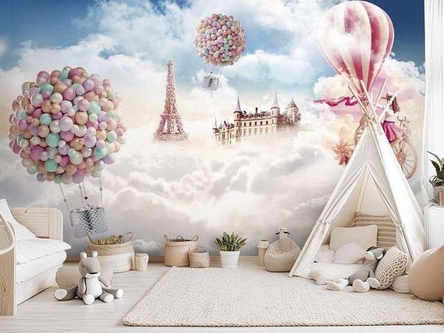 Fototapeta Bajki – balony unoszące się nad chmurami