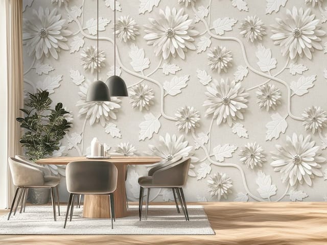 Fototapeta 3D kwiaty – kwiatowy wzór z dużymi białymi kwiatami