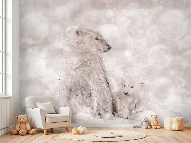 Fototapeta zwierzęta dziecięce – dwa niedźwiedzie polarne na śniegu