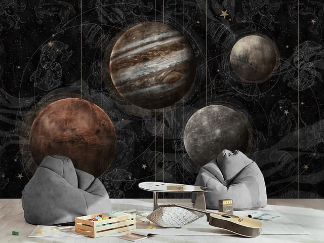 Fototapeta Planety na tle gwiazd (mpn: FT-5740) Fototapeta Planety – cztery planety na tle ciemnego nieba pełnego gwiazd