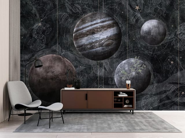 Fototapeta Kosmiczny widok z planetami (mpn: FT-5741) Fototapeta Planety – cztery planety na ciemnym tle