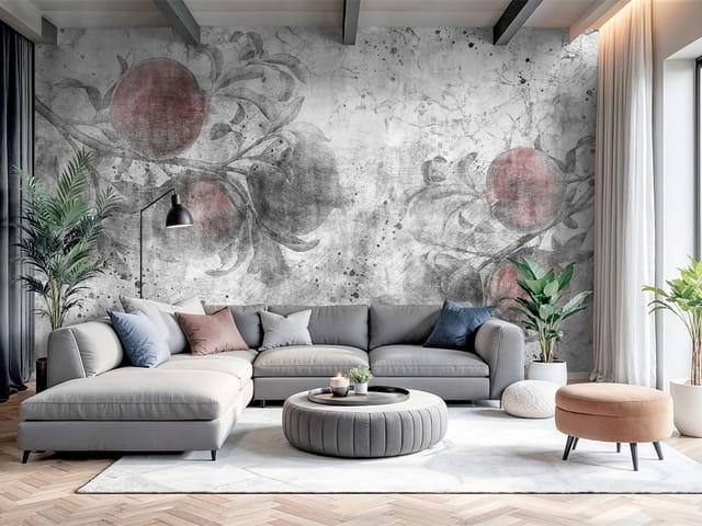 Fototapeta Beton – Gałęzie z owocami granatu na tle akwareli