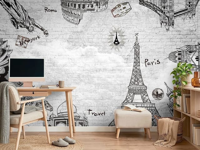 Fototapeta cegła – ikony architektoniczne na mapie świata